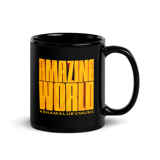Black Glossy Mug "Amazing World"